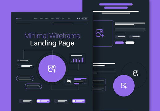 Dark Mode SaaS Tech Startup Landing Page Wireframe
