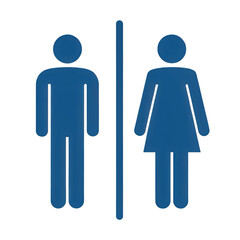 Blue male and female restroom sign icons isolated on transparent background