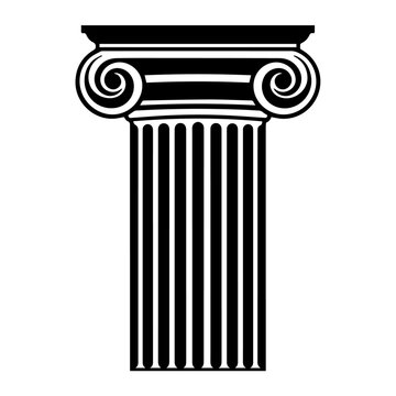 Ancient Greek column vector illustration. Ancient Greek pillar vector. Black and white line illustration of ionic column for greek and roman architecture. Line art