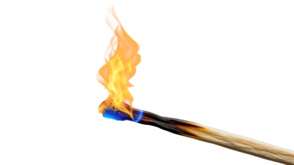 Burning matchstick with bright flame isolated
