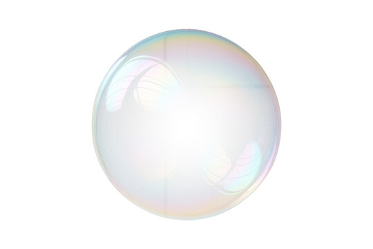 A shimmering iridescent bubble floats ethereally, reflecting light in pastel hues with a transparent sheen - Powered by Adobe