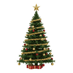 Fototapeta premium Festively decorated christmas tree with gold ornaments and star