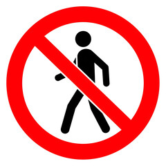 Illustration of no pedestrians allowed sign with a red circle and diagonal line isolated on transparent background