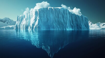 Towering icebergs floating a deep blue polar sea no human no labelling no logo