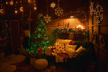 Cozy Christmas Evening with Twinkling Lights