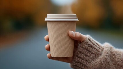 Warm cup in hand highlights cozy vibes of autumn's arrival amid golden foliage