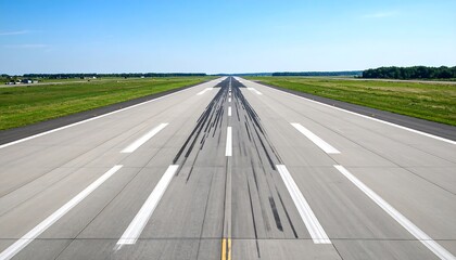 Fototapeta premium Extended perspective of empty runway with tire marks under vibrant blue sky expanse