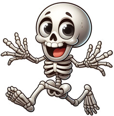 Obraz premium Happy cartoon skeleton joyfully running in a playful manner on a sunny day Generative AI