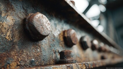 Close-up of rusty metal beams with bolts