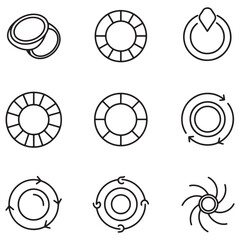 Collection of minimalist circular design elements in outlined style for graphic design use