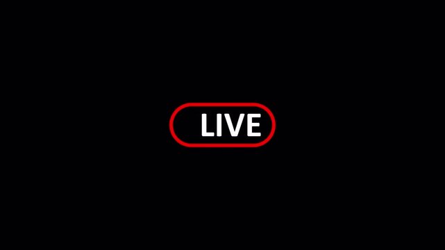 Animation of live button with transparent background, 4k simple live streaming icon animation, live streaming and broadcasting with alpha channel.  