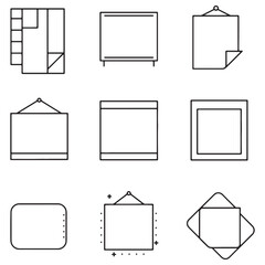 Collection of minimalist frame and display icons in simple linear style on white background