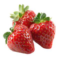 Three fresh, vibrant red strawberries