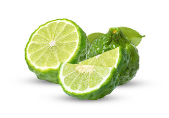 fresh bergamot fruit, cut and whole on transparent background.