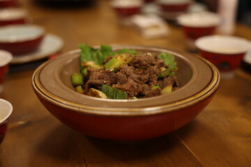 beef stew with rice and vegetables