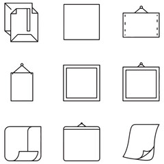 Collection of minimalist outlined vector illustrations depicting various forms of document and frame elements