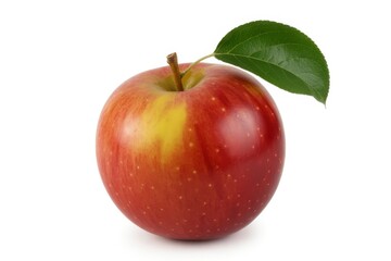 Red apple with green leaf fruit