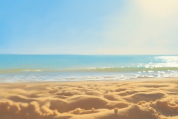 Fototapeta premium Sandy beach with ocean waves and blue sky water