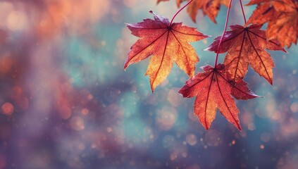 Vibrant autumn leaves against a bokeh background