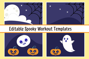 Editable spooky halloween themed workout templates featuring ghosts pumpkins and cobwebs for a festive fitness experience