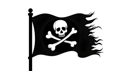 Fototapeta premium Vector Pirate Flag with Skull and Crossed Swords on Black Torn Fabric