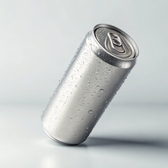 Energy drink soda can mockup template with water droplets, isolated on light grey background. High resolution.
