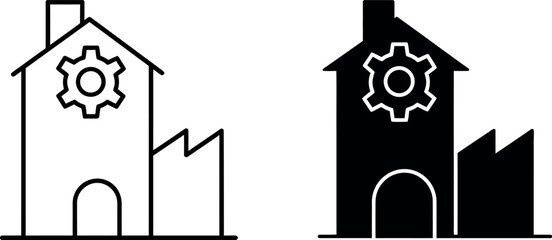 Industrial factory building icon with gear symbol