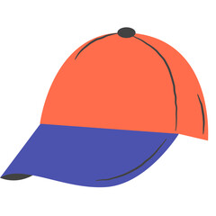 A simple two-tone baseball cap illustration with an orange crown and blue visor. A piece of casual headwear isolated on a white background.