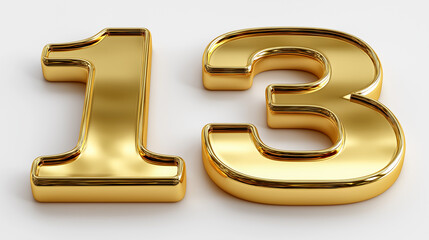 Obraz premium Detail of golden number 13 on the white background