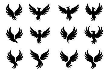 Silhouette phoenix designs with majestic wing variations