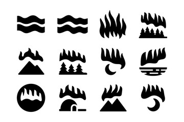 Naklejka premium Bold black fire symbols collection featuring abstract nature elements