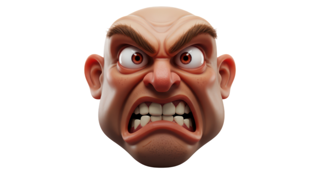 Intense Anger Expressed Through a Fierce Grinning Face and Fiery Eyes