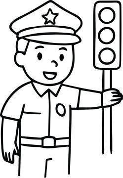 recommend clip art: Friendly cartoon police officer directing traffic with a signal