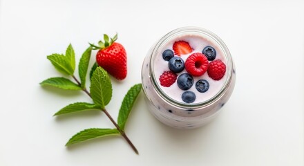 Enjoy a delicious mixed berry yogurt parfait with fresh mint, perfect for a vibrant healthy breakfast