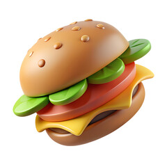 3d cartoon hamburger with layers on a transparent background