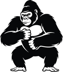 Fototapeta premium Powerful Gorilla Illustration in Black and White Silhouette Style