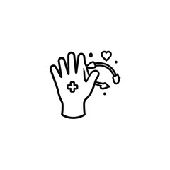Obraz premium Hand with medical cross symbol and hearts representing health and care, minimalist line art