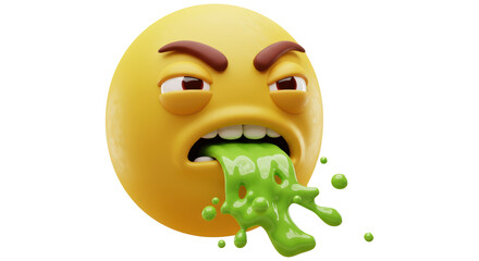 Disgusted Emoji Vomiting Green Slime in Close-Up View