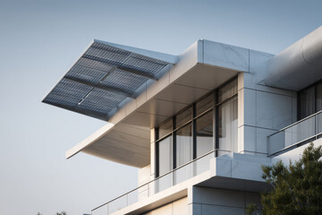 modern house featuring minimalist design topped with ultrabright solar panels emphasizing ecofriendliness