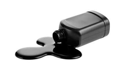 Dark Motor Oil Spoiled Puddle with Irregular Edges and Oily Surface Texture Isolated on White Background