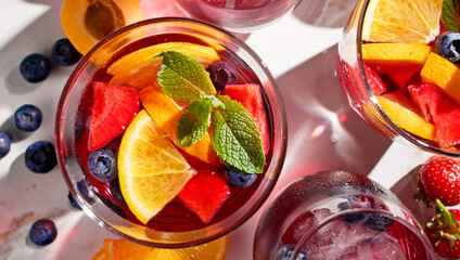 glass of drink with fruits