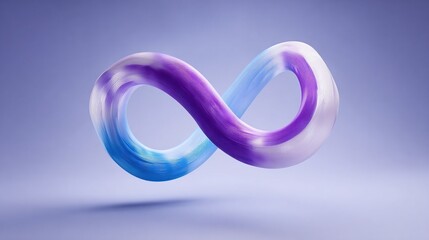 A purple and blue inflatable object floating in the air, a curved body with an S-shaped curve that creates the shape of two intertwined forms