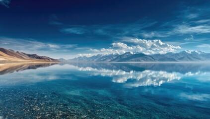 Serene mountain lake mirroring a vibrant sky
