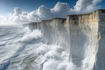 Windswept coastal cliffs battered roaring ocean waves no human no labelling no logo