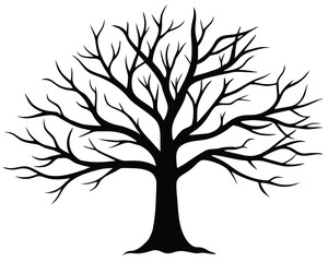 A bare tree with many branches in black isolated on white background Ai Generated
