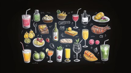 Stylized drinks and food