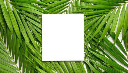 Elegant presentation of a blank canvas on vibrant green palm leaves background