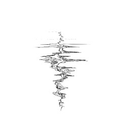 A black and white illustration depicting a crack in the earth with jagged edges and intricate line work detail