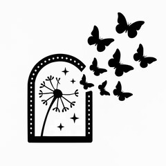 Vector set of black butterfly and flower silhouettes for spring and summer nature design