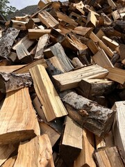chopped firewood stacked in a pile